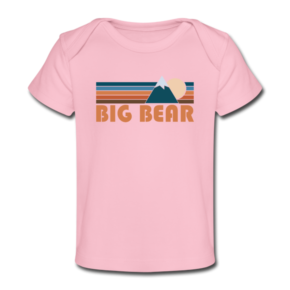 Big Bear, California Baby T-Shirt - Organic Retro Mountain Big Bear Infant T-Shirt - light pink