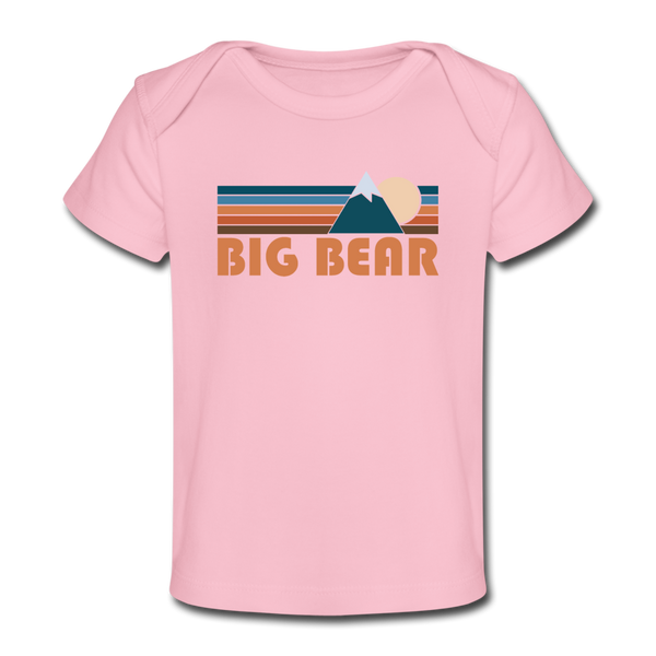 Big Bear, California Baby T-Shirt - Organic Retro Mountain Big Bear Infant T-Shirt - light pink