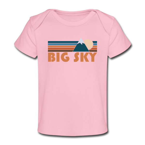 Big Sky, Montana Baby T-Shirt - Organic Retro Mountain Big Sky Infant T-Shirt - light pink