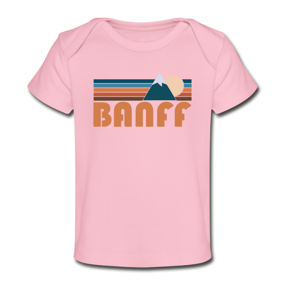 Banff, Canada Baby T-Shirt - Organic Retro Mountain Banff Infant T-Shirt - light pink