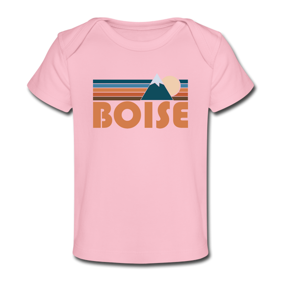 Boise, Idaho Baby T-Shirt - Organic Retro Mountain Boise Infant T-Shirt - light pink