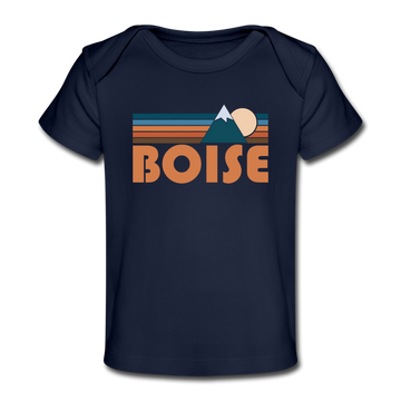 Boise, Idaho Baby T-Shirt - Organic Retro Mountain Boise Infant T-Shirt - dark navy