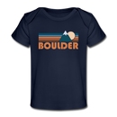 Boulder, Colorado Baby T-Shirt - Organic Retro Mountain Boulder Infant T-Shirt - dark navy