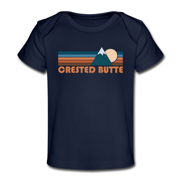 Crested Butte, Colorado Baby T-Shirt - Organic Retro Mountain Crested Butte Infant T-Shirt - dark navy