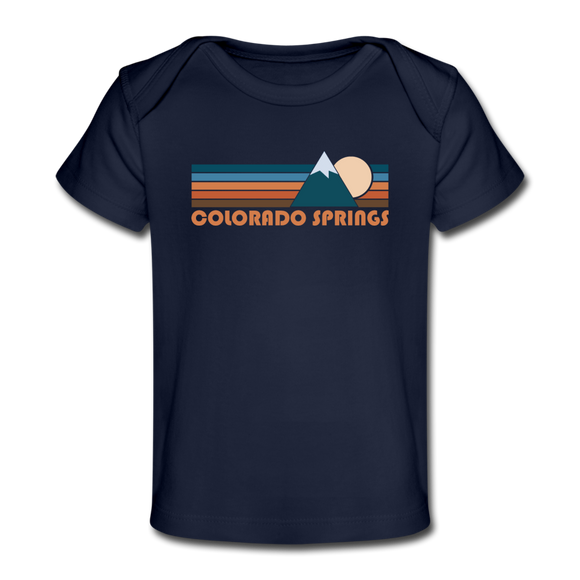 Colorado Springs, Colorado Baby T-Shirt - Organic Retro Mountain Colorado Springs Infant T-Shirt - dark navy