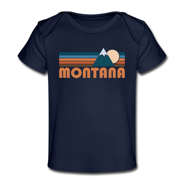 Montana Baby T-Shirt - Organic Retro Mountain Montana Infant T-Shirt - dark navy