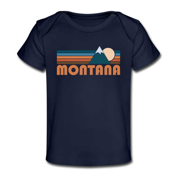 Montana Baby T-Shirt - Organic Retro Mountain Montana Infant T-Shirt - dark navy