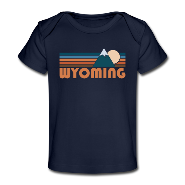 Wyoming Baby T-Shirt - Organic Retro Mountain Wyoming Infant T-Shirt - dark navy