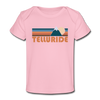 Telluride, Colorado Baby T-Shirt - Organic Retro Mountain Telluride Infant T-Shirt - light pink