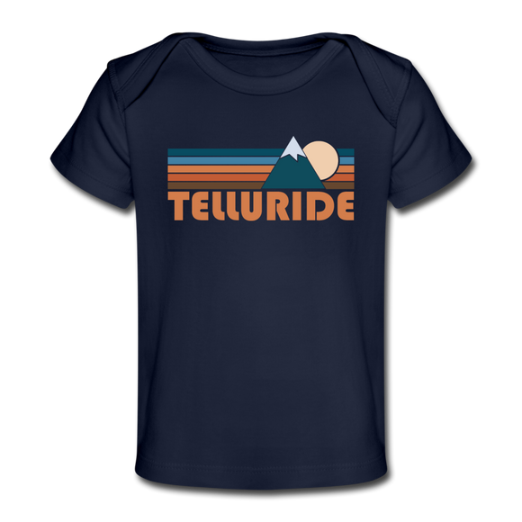 Telluride, Colorado Baby T-Shirt - Organic Retro Mountain Telluride Infant T-Shirt - dark navy