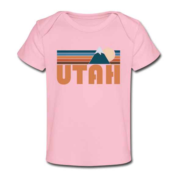 Utah Baby T-Shirt - Organic Retro Mountain Utah Infant T-Shirt - light pink