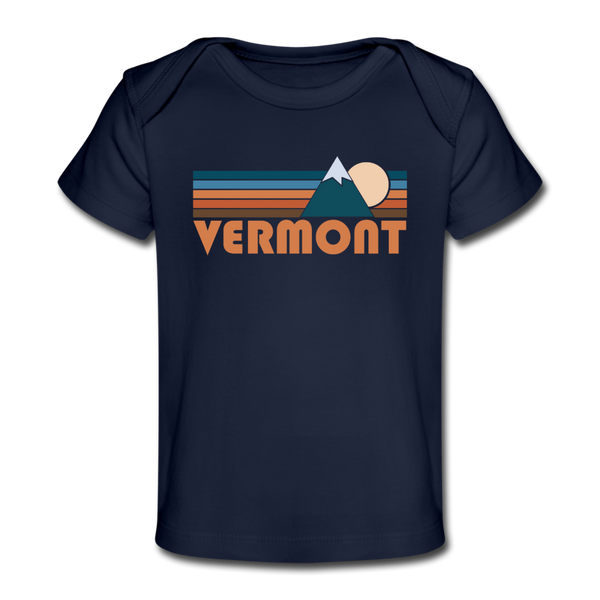 Vermont Baby T-Shirt - Organic Retro Mountain Vermont Infant T-Shirt - dark navy