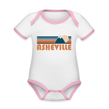 Asheville, North Carolina Baby Bodysuit - Organic Retro Mountain Asheville Baby Bodysuit - white/pink