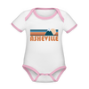 Asheville, North Carolina Baby Bodysuit - Organic Retro Mountain Asheville Baby Bodysuit - white/pink