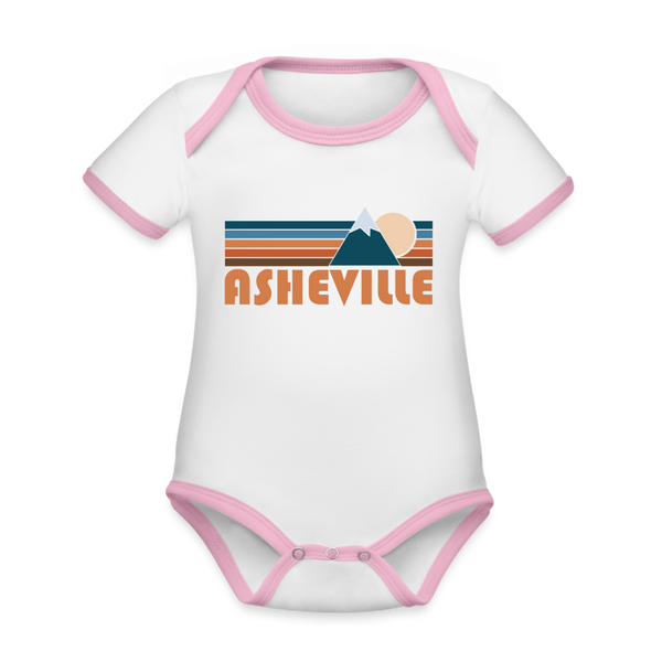 Asheville, North Carolina Baby Bodysuit - Organic Retro Mountain Asheville Baby Bodysuit - white/pink