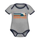 Asheville, North Carolina Baby Bodysuit - Organic Retro Mountain Asheville Baby Bodysuit - heather gray/navy