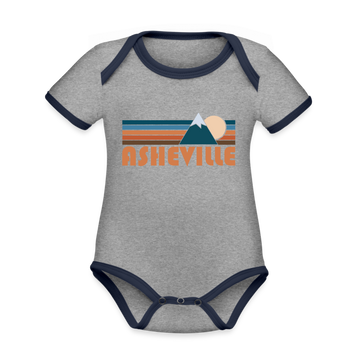 Asheville, North Carolina Baby Bodysuit - Organic Retro Mountain Asheville Baby Bodysuit - heather gray/navy