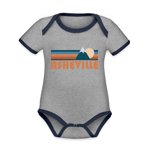 Asheville, North Carolina Baby Bodysuit - Organic Retro Mountain Asheville Baby Bodysuit - heather gray/navy