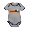 Asheville, North Carolina Baby Bodysuit - Organic Retro Mountain Asheville Baby Bodysuit - heather gray/navy