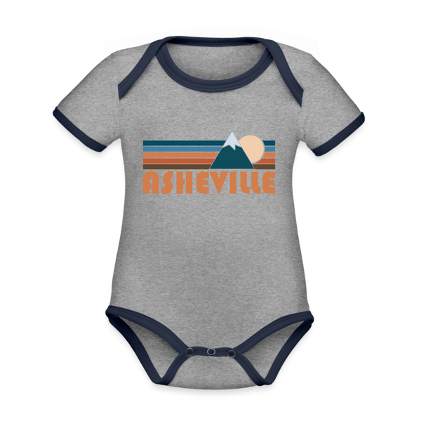 Asheville, North Carolina Baby Bodysuit - Organic Retro Mountain Asheville Baby Bodysuit - heather gray/navy