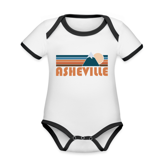 Asheville, North Carolina Baby Bodysuit - Organic Retro Mountain Asheville Baby Bodysuit - white/black