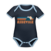 Asheville, North Carolina Baby Bodysuit - Organic Retro Mountain Asheville Baby Bodysuit - navy/sky