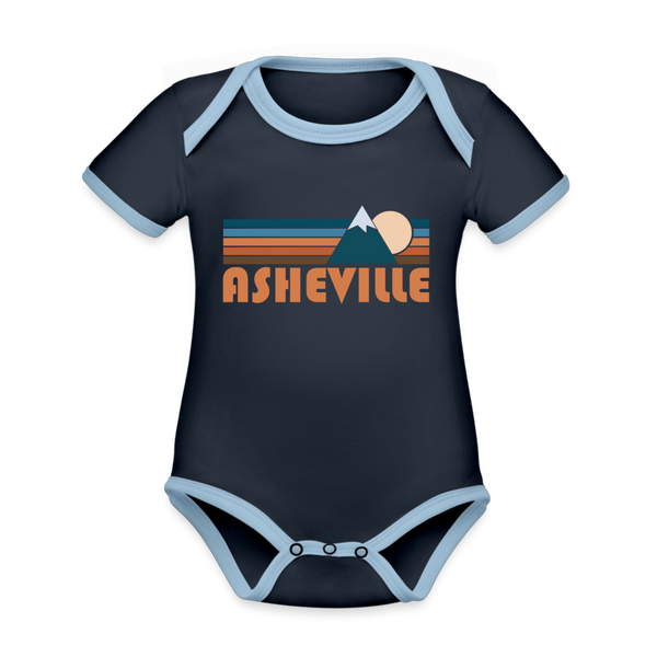 Asheville, North Carolina Baby Bodysuit - Organic Retro Mountain Asheville Baby Bodysuit - navy/sky