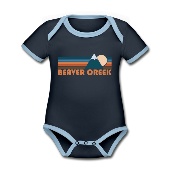 Beaver Creek, Colorado Baby Bodysuit - Organic Retro Mountain Beaver Creek Baby Bodysuit - navy/sky