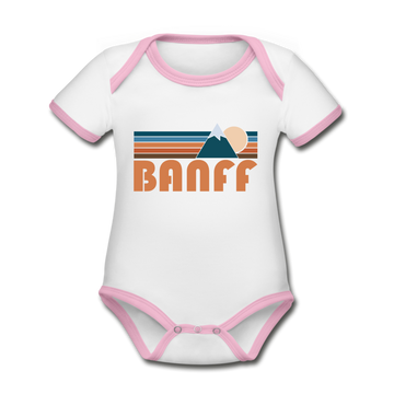 Banff, Canada Baby Bodysuit - Organic Retro Mountain Banff Baby Bodysuit - white/pink