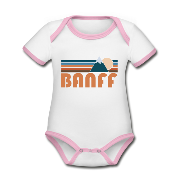 Banff, Canada Baby Bodysuit - Organic Retro Mountain Banff Baby Bodysuit - white/pink
