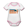 Banff, Canada Baby Bodysuit - Organic Retro Mountain Banff Baby Bodysuit - white/pink