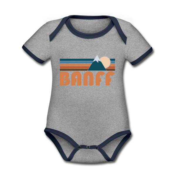 Banff, Canada Baby Bodysuit - Organic Retro Mountain Banff Baby Bodysuit - heather gray/navy