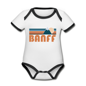Banff, Canada Baby Bodysuit - Organic Retro Mountain Banff Baby Bodysuit - white/black