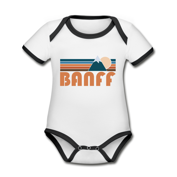 Banff, Canada Baby Bodysuit - Organic Retro Mountain Banff Baby Bodysuit - white/black