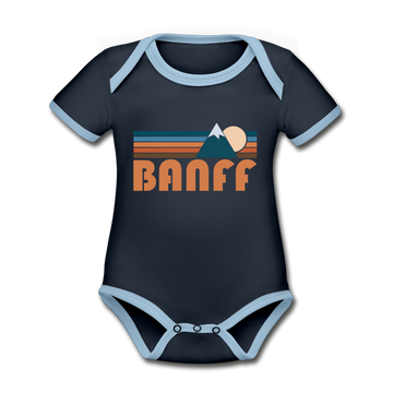 Banff, Canada Baby Bodysuit - Organic Retro Mountain Banff Baby Bodysuit - navy/sky