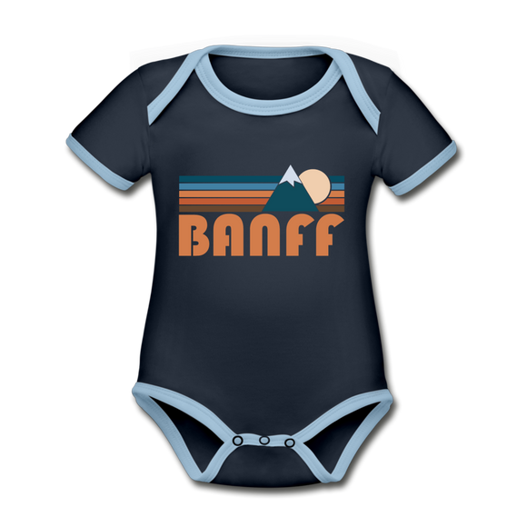 Banff, Canada Baby Bodysuit - Organic Retro Mountain Banff Baby Bodysuit - navy/sky