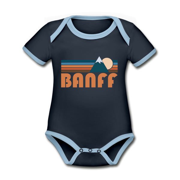 Banff, Canada Baby Bodysuit - Organic Retro Mountain Banff Baby Bodysuit - navy/sky