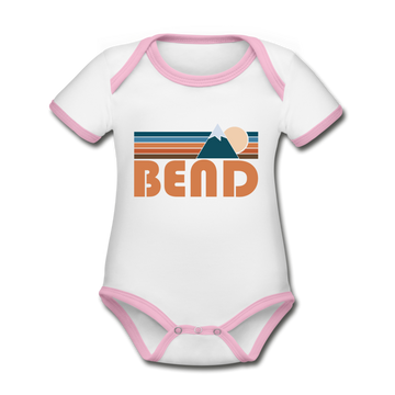 Bend, Oregon Baby Bodysuit - Organic Retro Mountain Bend Baby Bodysuit - white/pink