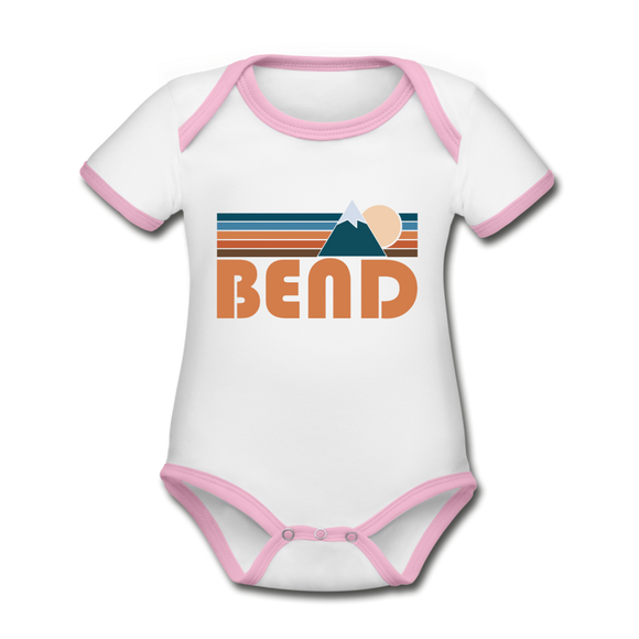 Bend, Oregon Baby Bodysuit - Organic Retro Mountain Bend Baby Bodysuit - white/pink