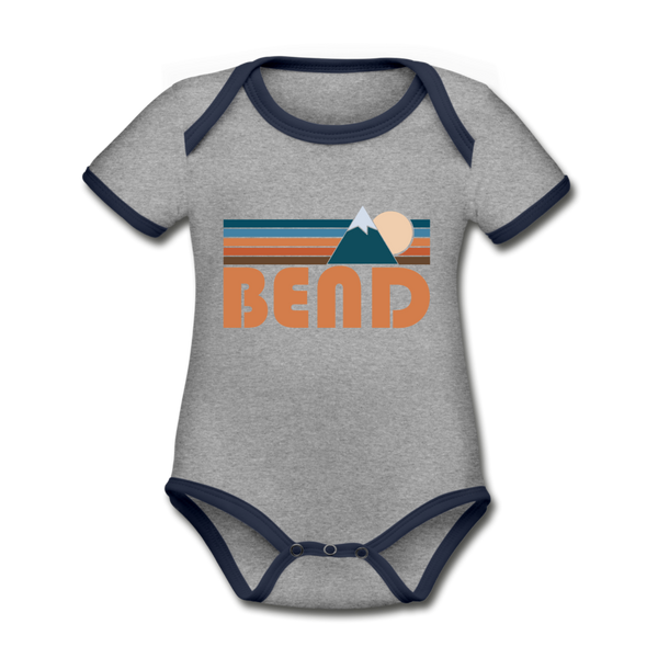 Bend, Oregon Baby Bodysuit - Organic Retro Mountain Bend Baby Bodysuit - heather gray/navy