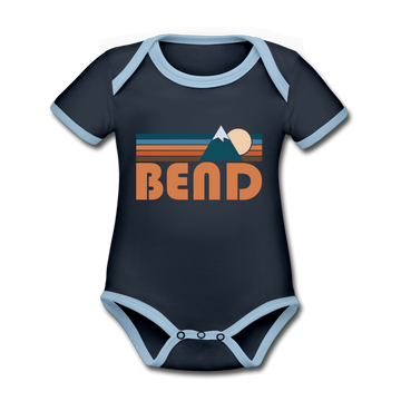 Bend, Oregon Baby Bodysuit - Organic Retro Mountain Bend Baby Bodysuit - navy/sky