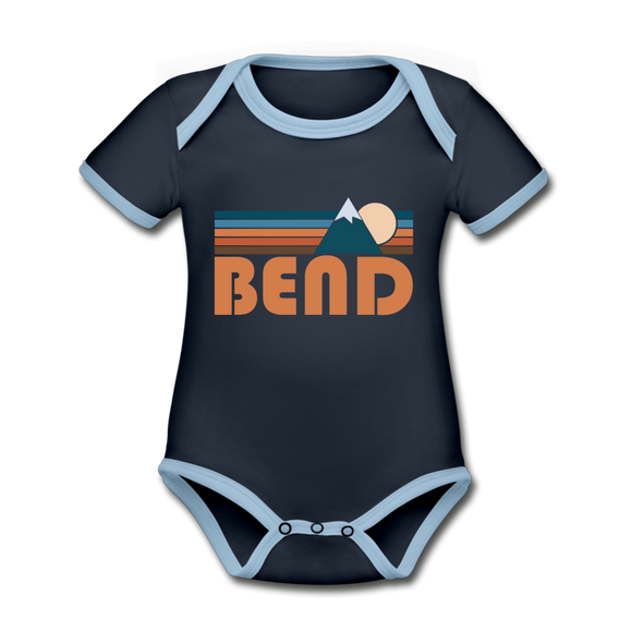 Bend, Oregon Baby Bodysuit - Organic Retro Mountain Bend Baby Bodysuit - navy/sky