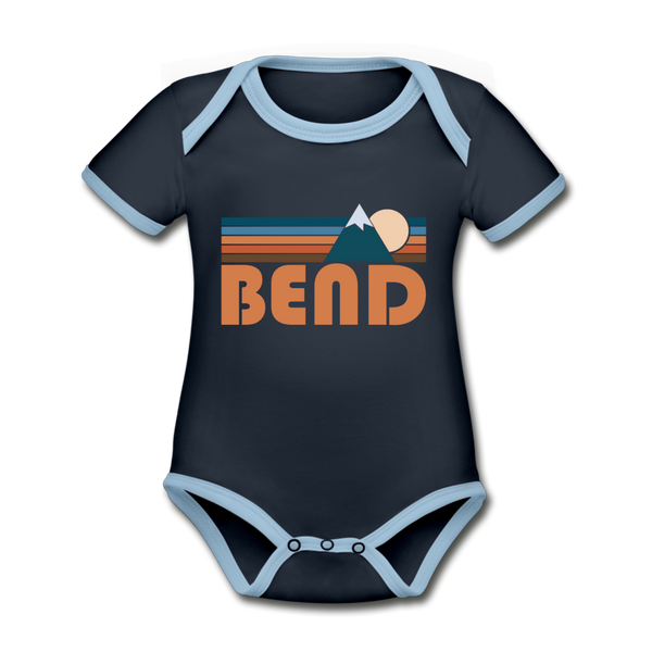 Bend, Oregon Baby Bodysuit - Organic Retro Mountain Bend Baby Bodysuit - navy/sky