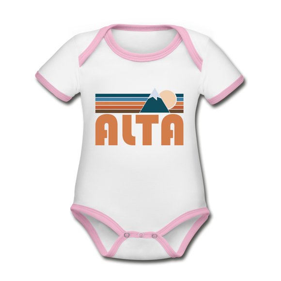 Alta, Utah Baby Bodysuit - Organic Retro Mountain Alta Baby Bodysuit - white/pink