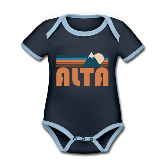 Alta, Utah Baby Bodysuit - Organic Retro Mountain Alta Baby Bodysuit - navy/sky
