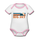 Big Sky, Montana Baby Bodysuit - Organic Retro Mountain Big Sky Baby Bodysuit - white/pink