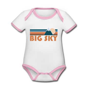 Big Sky, Montana Baby Bodysuit - Organic Retro Mountain Big Sky Baby Bodysuit - white/pink