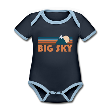 Big Sky, Montana Baby Bodysuit - Organic Retro Mountain Big Sky Baby Bodysuit - navy/sky