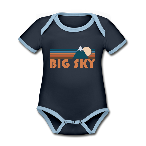Big Sky, Montana Baby Bodysuit - Organic Retro Mountain Big Sky Baby Bodysuit - navy/sky