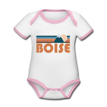 Boise, Idaho Baby Bodysuit - Organic Retro Mountain Boise Baby Bodysuit - white/pink
